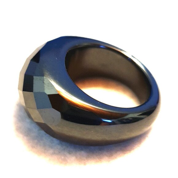 Chunky Faceted Black Obsidian Ring – Size 9 – Bold Statement Piece - Picture 5 of 15